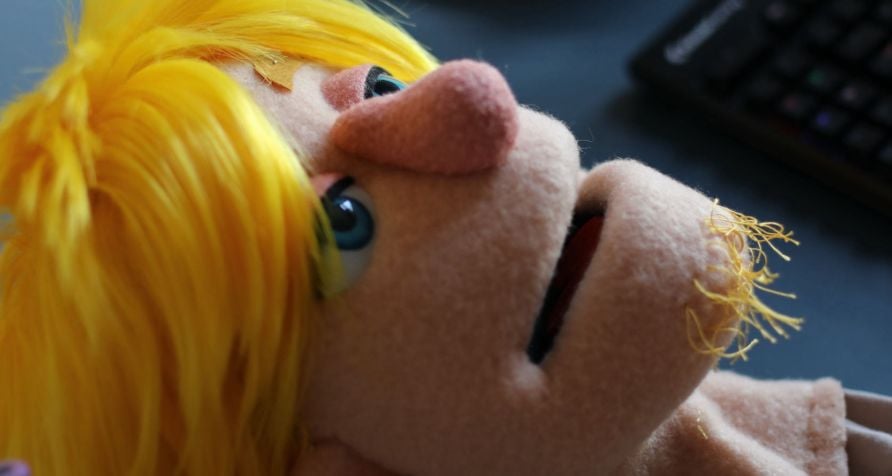 Puppet design for a surfer dude character (close up)