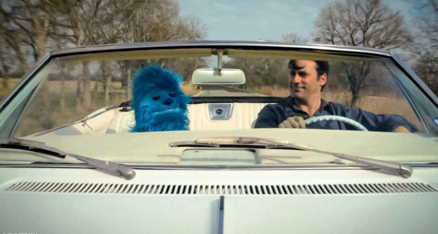 Jon Hamm and Blue yeti puppet